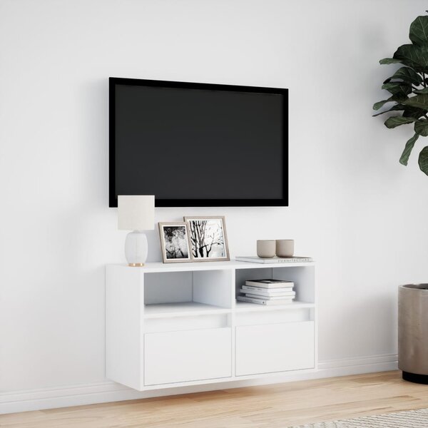 Fehér falra szerelhető TV-szekrény LED-lámpákkal 80x31x45 cm