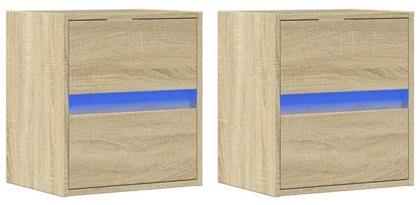 2 db sonoma tölgy színű fali TV-szekrény LED-del 41x31x45 cm
