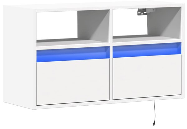Fehér falra szerelhető TV-szekrény LED-lámpákkal 80x31x45 cm