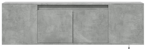 Betonszürke falra szerelhető TV-szekrény LED-del 135x31x39,5 cm