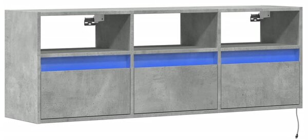 Betonszürke falra szerelhető TV-szekrény LED-del 130x31x45 cm