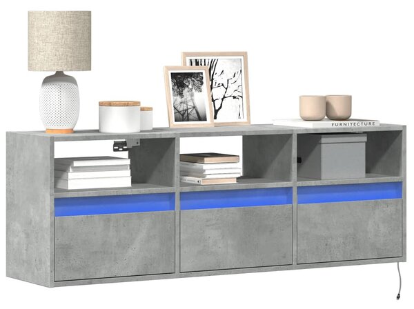 Betonszürke falra szerelhető TV-szekrény LED-del 130x31x45 cm