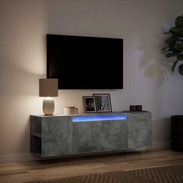Betonszürke falra szerelhető TV-szekrény LED-del 135x31x39,5 cm