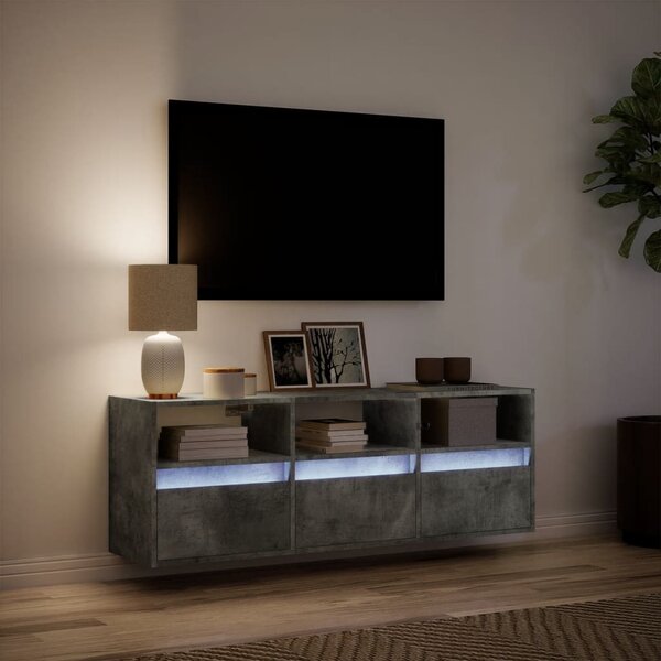 Betonszürke falra szerelhető TV-szekrény LED-del 130x31x45 cm
