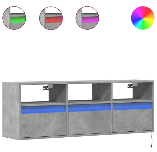 Betonszürke falra szerelhető TV-szekrény LED-del 130x31x45 cm