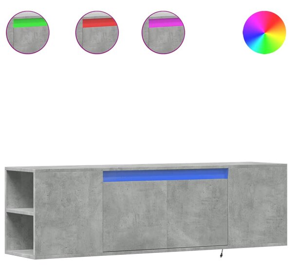 Betonszürke falra szerelhető TV-szekrény LED-del 135x31x39,5 cm