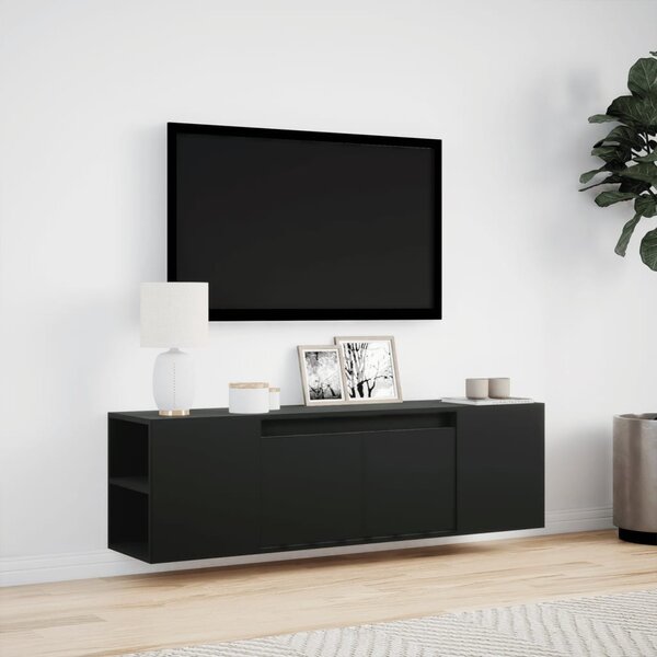 Fekete fali TV-szekrény LED-világítással 135x31x39,5 cm