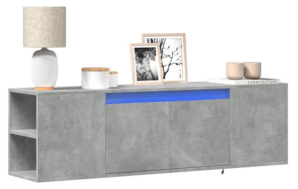 Betonszürke falra szerelhető TV-szekrény LED-del 135x31x39,5 cm