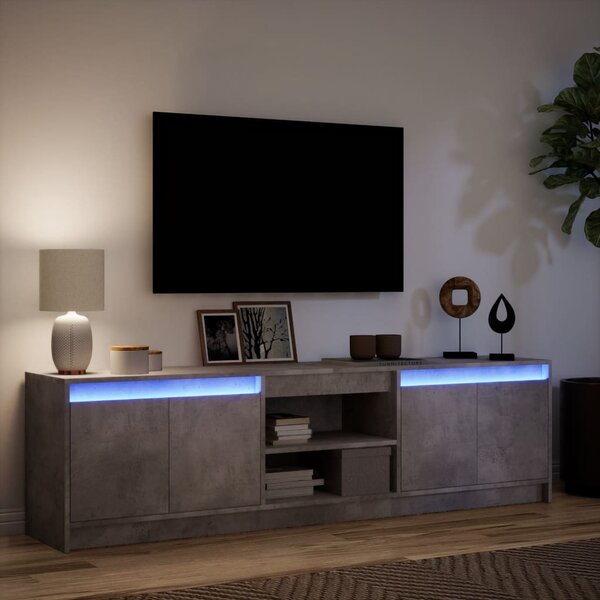 Betonszürke szerelt fa TV-szekrény LED-ekkel 180 x 34 x 50 cm