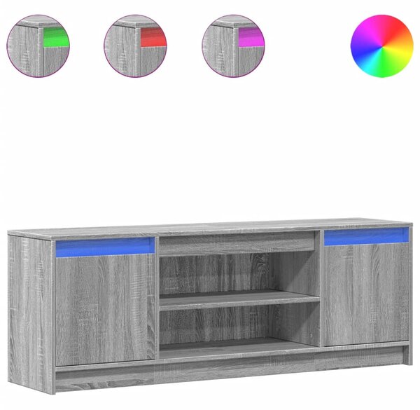 Szürke sonoma színű szerelt fa LED-es TV-szekrény 139,5x34x50cm