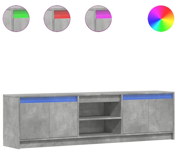 Betonszürke szerelt fa TV-szekrény LED-ekkel 180 x 34 x 50 cm