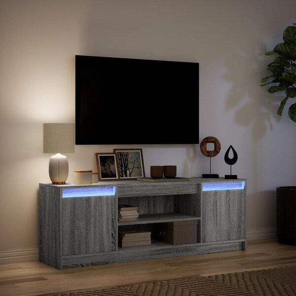 Szürke sonoma színű szerelt fa LED-es TV-szekrény 139,5x34x50cm