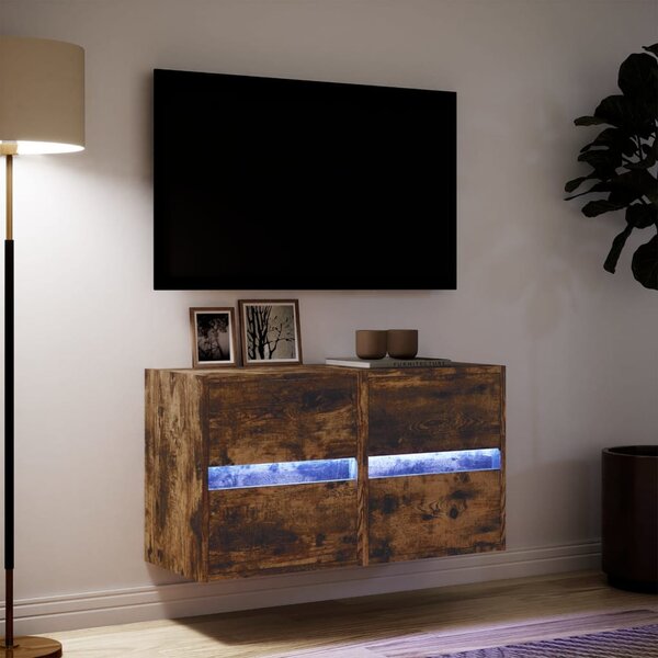 2 db füstös tölgy fali TV-szekrény LED-ekkel 41 x 31 x 45 cm