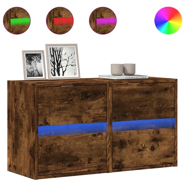 2 db füstös tölgy fali TV-szekrény LED-ekkel 41 x 31 x 45 cm