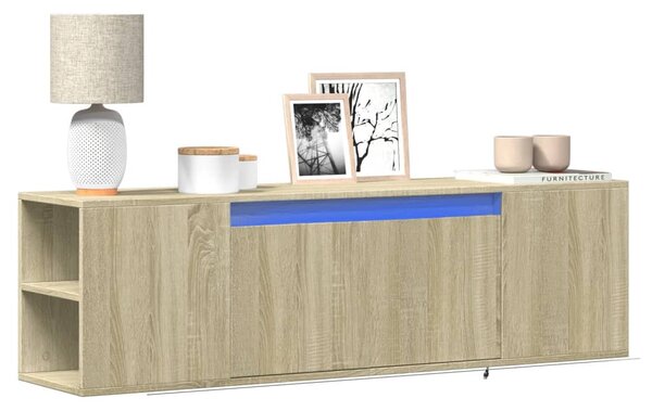 Sonoma tölgy színű fali TV-szekrény LED-ekkel 135x31x39,5 cm