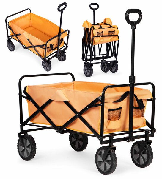 Wózek transportowy składany duży wózek ogrodowy plażowy pomarańczowy 47x105 cm multigarden