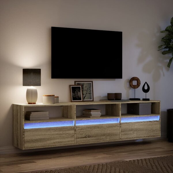 Sonoma tölgy színű falra TV-szekrény LED-del 180 x 31 x 45 cm