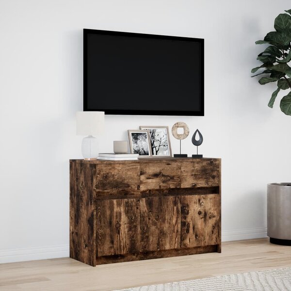 Füstös tölgy színű szerelt fa LED-es TV-szekrény 91x34x61 cm