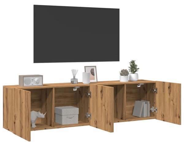 2 db kézműves tölgy falra szerelhető TV-szekrény 80x30x41 cm