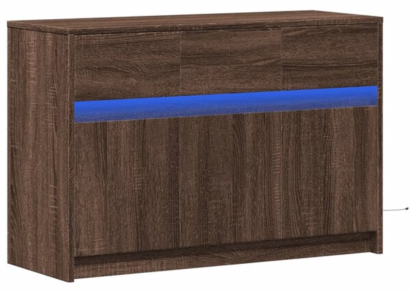 Barna tölgy színű szerelt fa LED-es TV-szekrény 91x34x61 cm