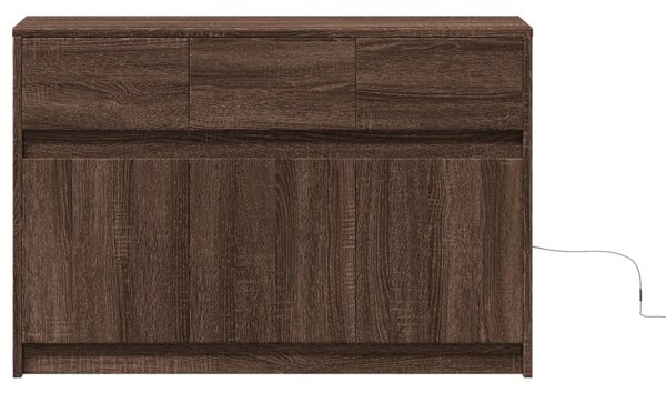 Barna tölgy színű szerelt fa LED-es TV-szekrény 91x34x61 cm
