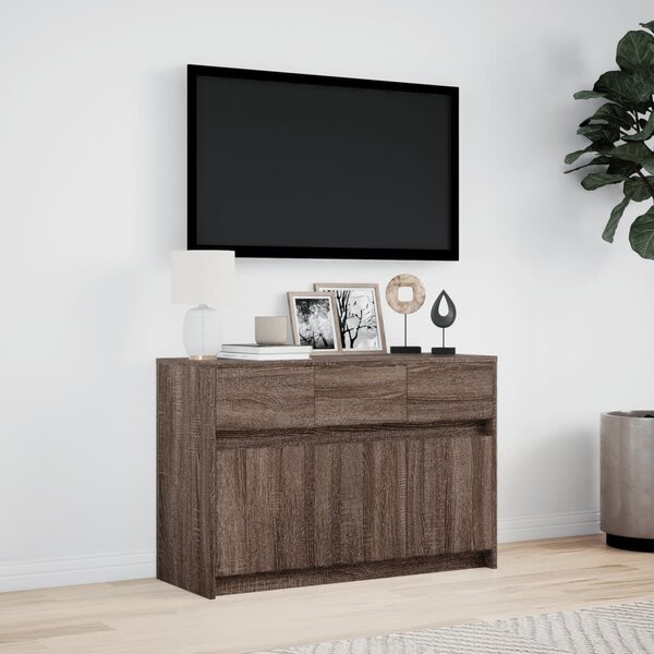 Barna tölgy színű szerelt fa LED-es TV-szekrény 91x34x61 cm