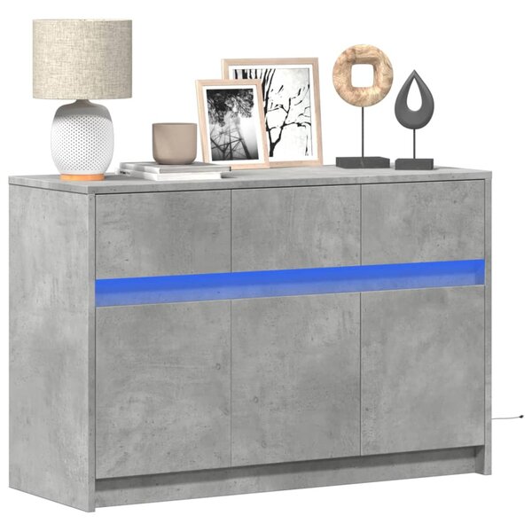 Betonszürke szerelt fa TV-szekrény LED-ekkel 91 x 34 x 61 cm