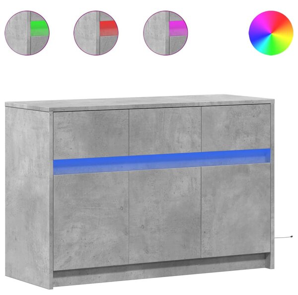 Betonszürke szerelt fa TV-szekrény LED-ekkel 91 x 34 x 61 cm