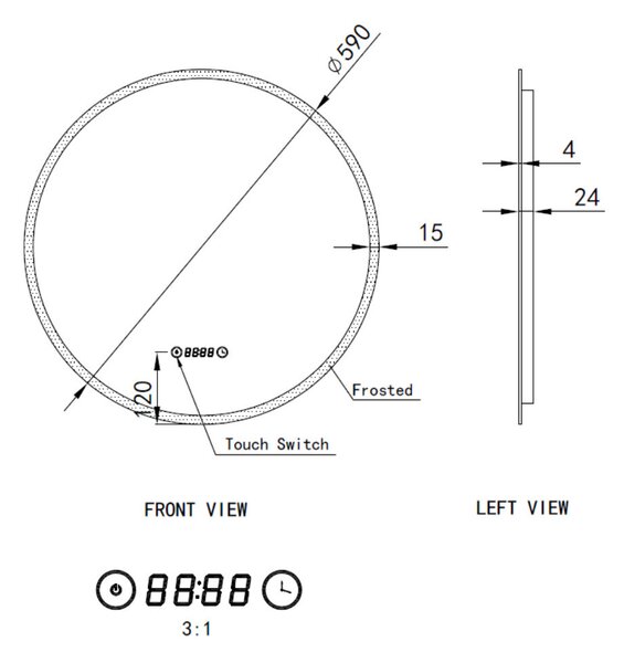 Kerek Led tükör Ø60cm Welland Alpha | Páramentesítő - Óra - Fényerő + színhőfok állítás
