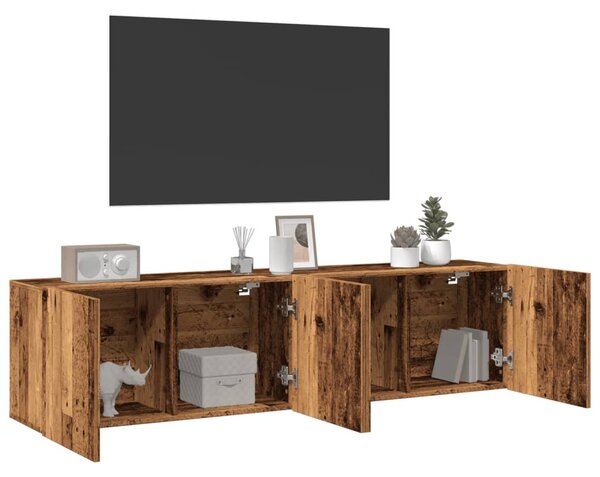 2 db antik fa színű falra szerelhető TV-szekrény 80 x 30 x 41cm