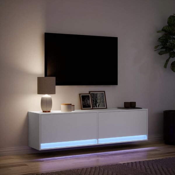 Fehér falra szerelhető TV-szekrény LED-ekkel 140 x 31 x 38 cm