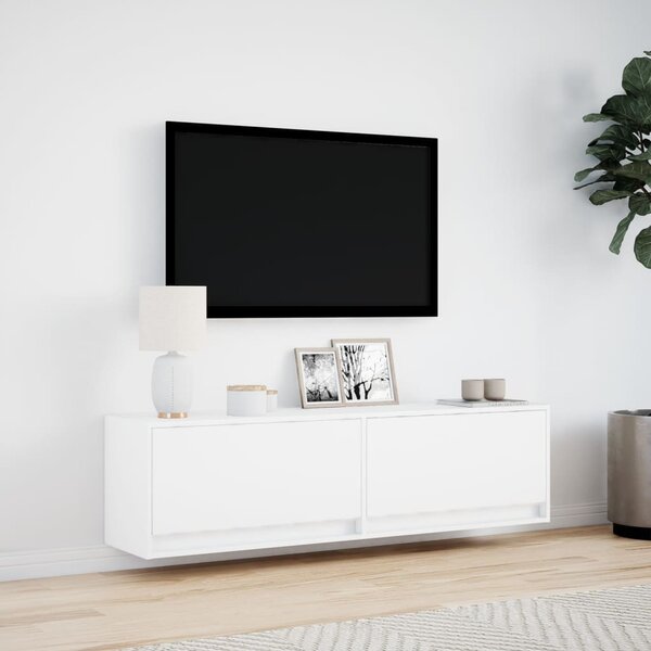 Fehér falra szerelhető TV-szekrény LED-ekkel 140 x 31 x 38 cm