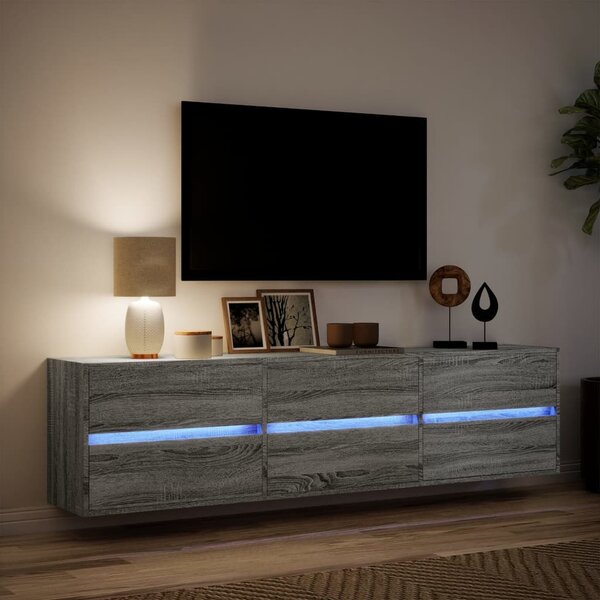 Szürke sonoma színű fali TV-szekrény LED-del 180 x 31 x 45 cm