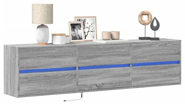 Szürke sonoma színű fali TV-szekrény LED-del 180 x 31 x 45 cm