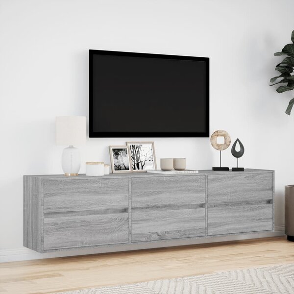 Szürke sonoma színű fali TV-szekrény LED-del 180 x 31 x 45 cm