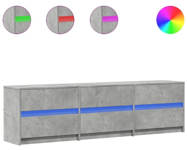 Betonszürke szerelt fa TV-szekrény LED-ekkel 180 x 34 x 50 cm