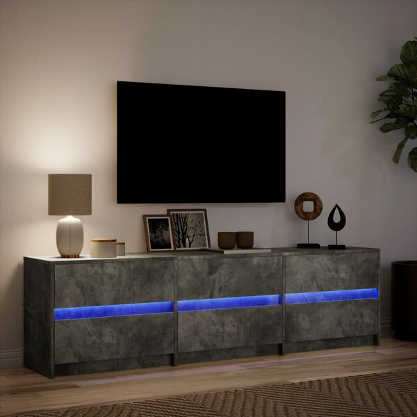 Betonszürke szerelt fa TV-szekrény LED-ekkel 180 x 34 x 50 cm