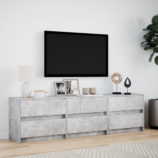 Betonszürke szerelt fa TV-szekrény LED-ekkel 180 x 34 x 50 cm