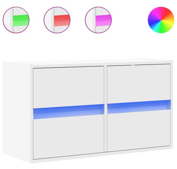 Fehér falra szerelhető TV-szekrény LED-lámpákkal 80x31x45 cm