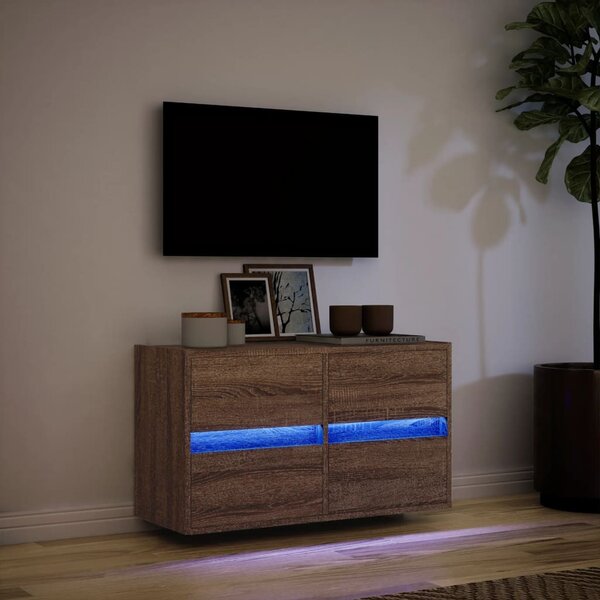 Barna tölgyszínű fali TV-szekrény LED-del 80 x 31 x 45 cm