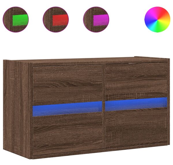 Barna tölgyszínű fali TV-szekrény LED-del 80 x 31 x 45 cm
