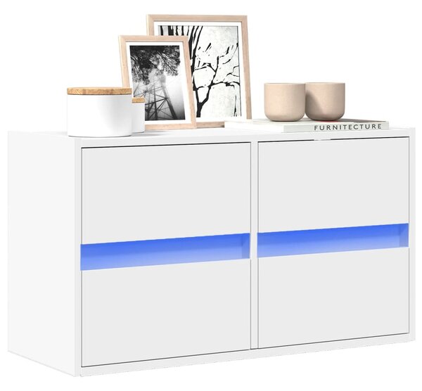 Fehér falra szerelhető TV-szekrény LED-lámpákkal 80x31x45 cm