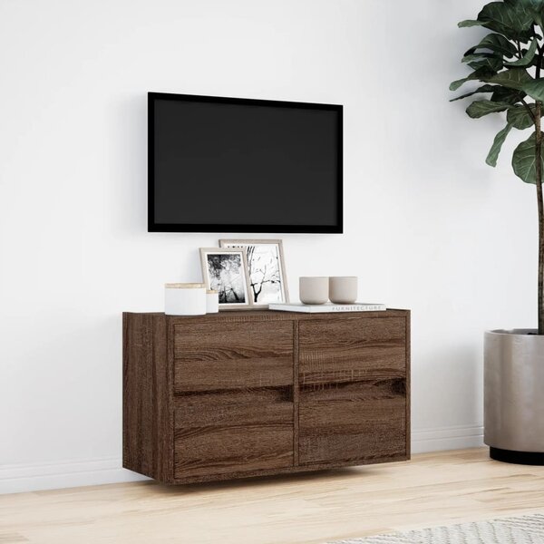 Barna tölgyszínű fali TV-szekrény LED-del 80 x 31 x 45 cm