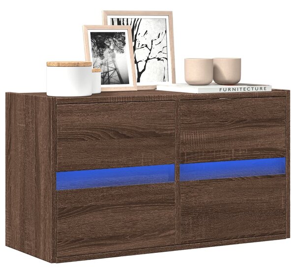 Barna tölgyszínű fali TV-szekrény LED-del 80 x 31 x 45 cm