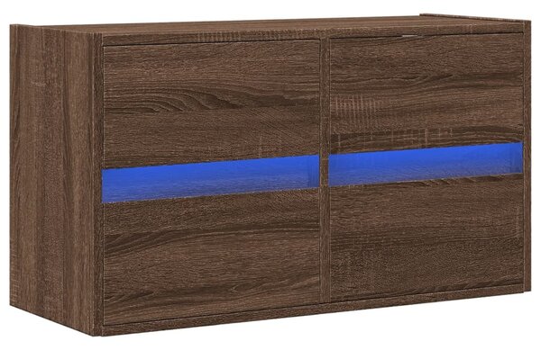 Barna tölgyszínű fali TV-szekrény LED-del 80 x 31 x 45 cm
