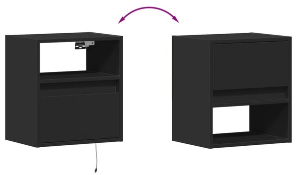 2 db fekete fali TV-szekrény LED-világítással 41x31x45 cm