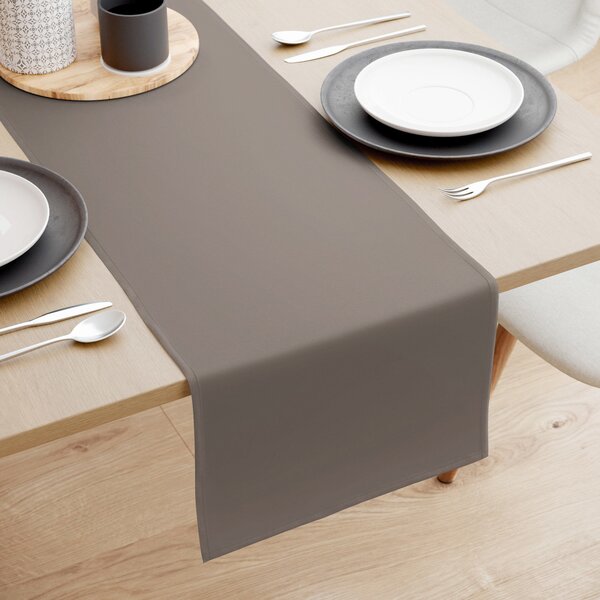 Goldea dekoratív asztali futó rongo deluxe - szürkésbarna, szatén fényű 35x140 cm