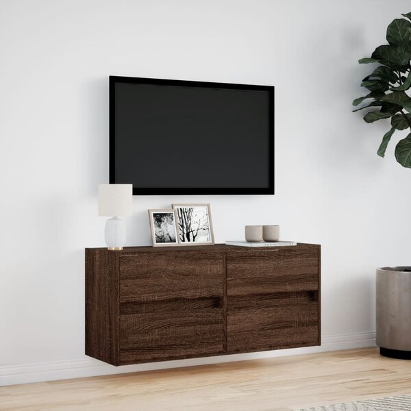 Barna tölgyszínű fali TV-szekrény LED-del 100x31x45 cm