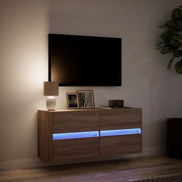 Barna tölgyszínű fali TV-szekrény LED-del 100x31x45 cm