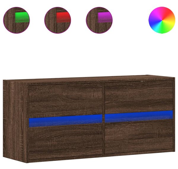 Barna tölgyszínű fali TV-szekrény LED-del 100x31x45 cm